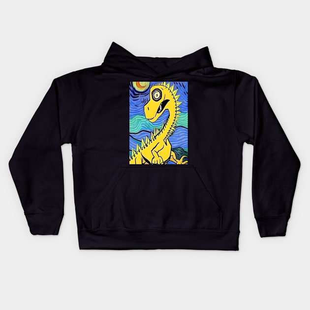 LONG NECKED YELLOW DINOSAUR VAN GOGH STYLE Kids Hoodie by sailorsam1805